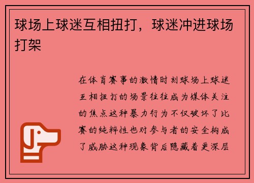 球场上球迷互相扭打，球迷冲进球场打架