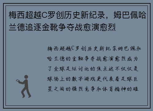 梅西超越C罗创历史新纪录,姆巴佩哈兰德追逐金靴争夺战愈演愈烈