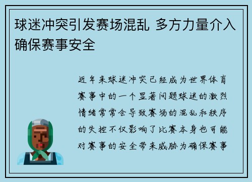 球迷冲突引发赛场混乱 多方力量介入确保赛事安全 球迷冲突引发赛场混乱 多方力量介入确保赛事安全